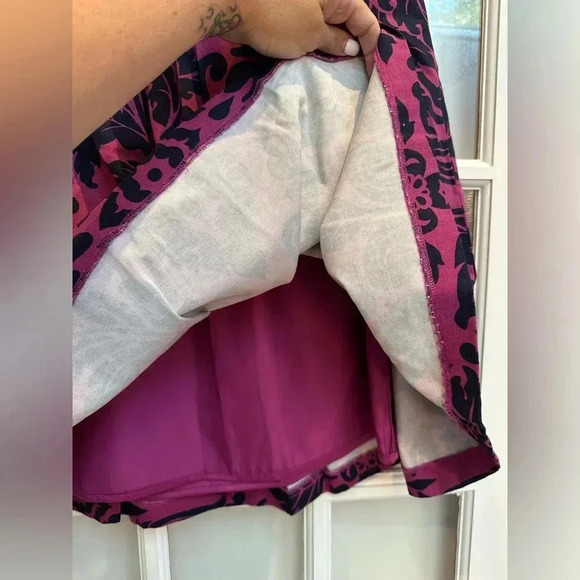 Boden A-Line Sophia Pleated Knee Length Purple Navy Damask  Skirt Size 6L Long - Picture 6 of 10